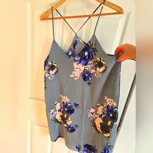 Intimately Free People slate blue spaghetti strap shift dress, floral sz M